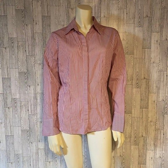 Talbots Red and White striped button down women's blouse Size 12 - Picture 1 of 11